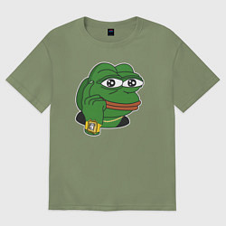 Футболка оверсайз мужская Пепе Лягушонок советует думать, цвет: авокадо
