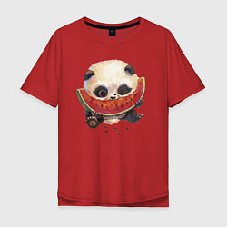 Футболка оверсайз мужская Маленький панда ест арбуз, цвет: красный