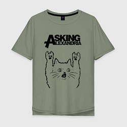Футболка оверсайз мужская Asking Alexandria - rock cat, цвет: авокадо