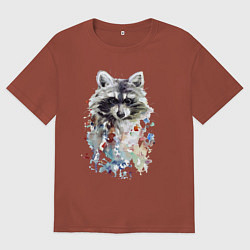 Футболка оверсайз мужская Мордочка енота - акварель, цвет: кирпичный