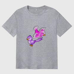 Футболка оверсайз мужская Две разноцветные пташки, цвет: меланж