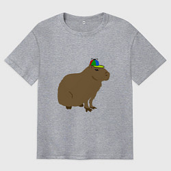 Футболка оверсайз мужская Капибара с кепкой-пропеллером, цвет: меланж