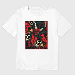 Футболка оверсайз мужская Японский Бог Райдзин - Traditional Japanese Art, цвет: белый