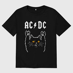 Футболка оверсайз мужская AC DC rock cat, цвет: черный