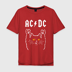 Футболка оверсайз мужская AC DC rock cat, цвет: красный