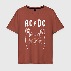 Футболка оверсайз мужская AC DC rock cat, цвет: кирпичный
