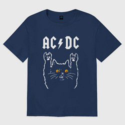 Футболка оверсайз мужская AC DC rock cat, цвет: тёмно-синий