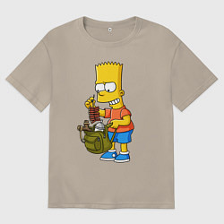 Футболка оверсайз мужская Барт Симпсон разбирает свой рюкзак, цвет: миндальный