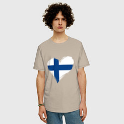 Футболка оверсайз мужская Сердце - Финляндия, цвет: миндальный — фото 2
