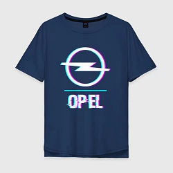 Футболка оверсайз мужская Значок Opel в стиле glitch, цвет: тёмно-синий