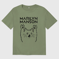 Футболка оверсайз мужская Marilyn Manson - rock cat, цвет: авокадо