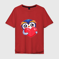 Футболка оверсайз мужская Пингвиненок с сердцем, цвет: красный