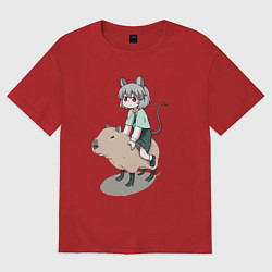 Футболка оверсайз мужская Nazrin - Touhou riding a capybara, цвет: красный