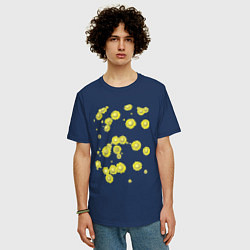 Футболка оверсайз мужская Желтые цветы Ромашки Подсолнухи Подарок садоводу, цвет: тёмно-синий — фото 2