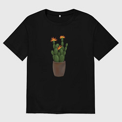 Футболка оверсайз мужская Цветущий кактус, цвет: черный