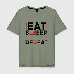 Футболка оверсайз мужская Надпись: eat sleep Quake repeat, цвет: авокадо