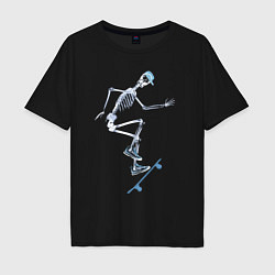 Футболка оверсайз мужская Скелет на скейтборде - рентген, цвет: черный