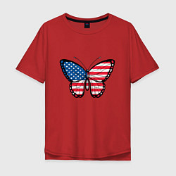 Футболка оверсайз мужская Бабочка - США, цвет: красный