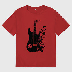 Футболка оверсайз мужская Гитара и птицы, цвет: красный