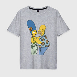 Футболка оверсайз мужская Гомер Симпсон танцует со своей женой Мардж, цвет: меланж