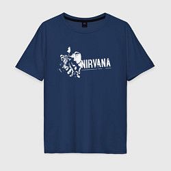 Футболка оверсайз мужская Nirvana-Курт и гитара, цвет: тёмно-синий