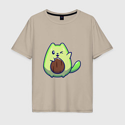 Футболка оверсайз мужская Avocado green cat, цвет: миндальный