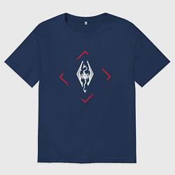 Футболка оверсайз мужская Символ Skyrim в красном ромбе, цвет: тёмно-синий