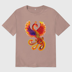 Футболка оверсайз мужская Жар-птица рисунок гуашью, цвет: пыльно-розовый