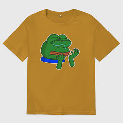 Футболка оверсайз мужская Лягушонок Пепе в слезах, цвет: горчичный