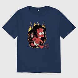 Футболка оверсайз мужская Барт Симпсон - чертёнок с вилами - halloween, цвет: тёмно-синий