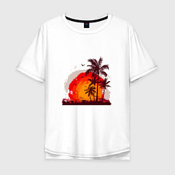 Футболка оверсайз мужская Пальмы на фоне заката, цвет: белый