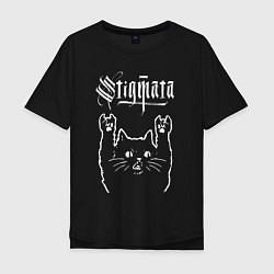 Футболка оверсайз мужская Stigmata рок кот, цвет: черный