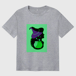 Футболка оверсайз мужская Девушка ведьма и котел с зельем, цвет: меланж