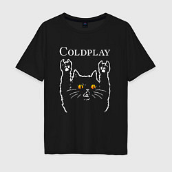 Футболка оверсайз мужская Coldplay rock cat, цвет: черный