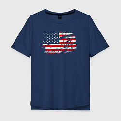 Футболка оверсайз мужская Флаг США с хоккеистом, цвет: тёмно-синий