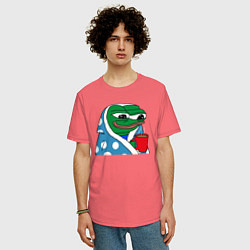 Футболка оверсайз мужская Frog Pepe мем, цвет: коралловый — фото 2