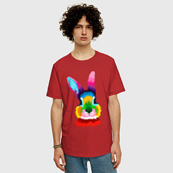Футболка оверсайз мужская Радужный кролик, цвет: красный — фото 2