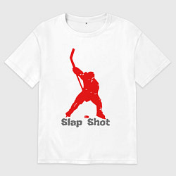 Футболка оверсайз мужская Щелчок выстрел - хоккеист, цвет: белый