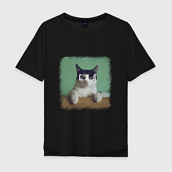 Футболка оверсайз мужская Мем - голодный кот, цвет: черный