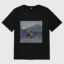 Футболка оверсайз мужская Арт Вид на маяк, цвет: черный