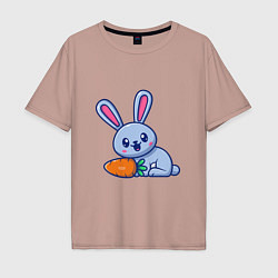 Футболка оверсайз мужская Кролик и морковка, цвет: пыльно-розовый