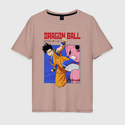 Футболка оверсайз мужская Dragon Ball - Сон Гоку - Удар, цвет: пыльно-розовый