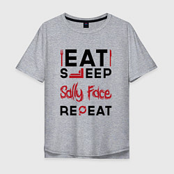 Футболка оверсайз мужская Надпись: eat sleep Sally Face repeat, цвет: меланж