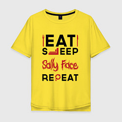 Футболка оверсайз мужская Надпись: eat sleep Sally Face repeat, цвет: желтый