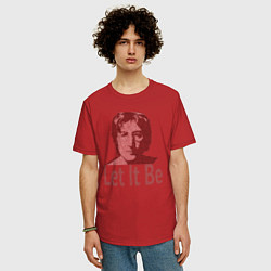 Футболка оверсайз мужская Портрет Джона Леннона и текст песни Let It Be, цвет: красный — фото 2