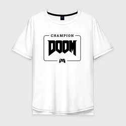 Футболка оверсайз мужская Doom gaming champion: рамка с лого и джойстиком, цвет: белый