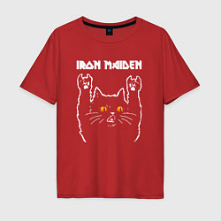 Футболка оверсайз мужская Iron Maiden rock cat, цвет: красный