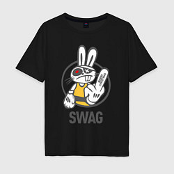 Футболка оверсайз мужская SWAG Bad rabbit - Merry Christmas!, цвет: черный