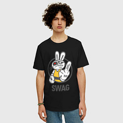 Футболка оверсайз мужская SWAG Bad rabbit - Merry Christmas!, цвет: черный — фото 2