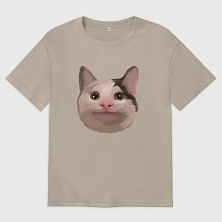 Футболка оверсайз мужская Polite cat meme, цвет: миндальный